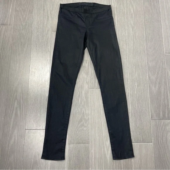 Helmut Lang Black Coated Cotton Blend Skinny Leg Jegging Jeans Pull On Pants 27 - Picture 3 of 16
